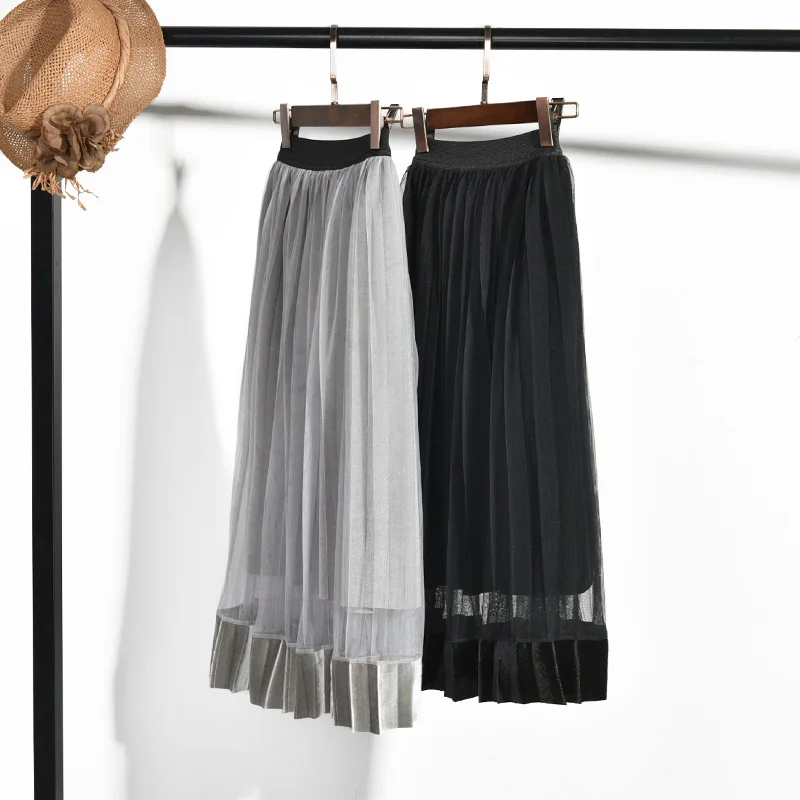 Весенняя бархатная длинная юбка до щиколотки для девочек 2 12 лет 2019 кружевные