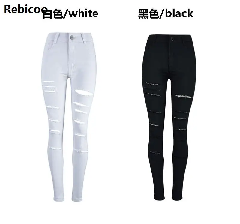 Women's Fashion Slim Pants High Waist Jeans western style Vintage Stretch Cotton Ripped Hole Skinny Trousers S-XXL | Женская одежда