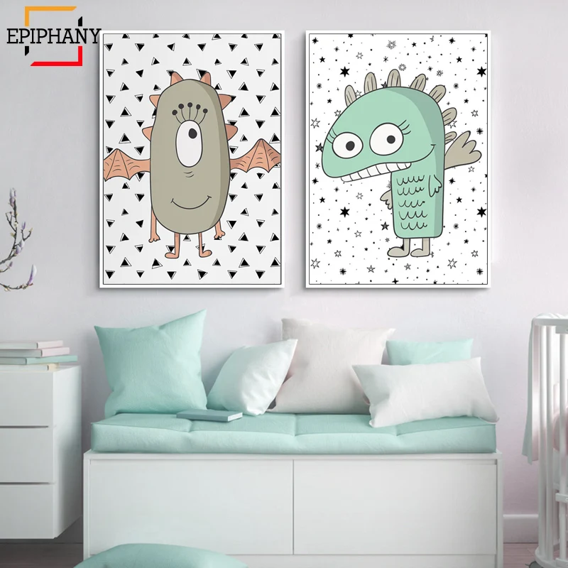 

Nursery Wall Art Print Kids Room Decor Cartoon Canvas Painting Monster Posters and Prints Nordic Children Bedroom Decoration