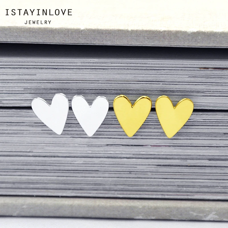ISTAYINLOVE ювелирные изделия золотой серебряный цвет латунь сердце серьги гвоздики
