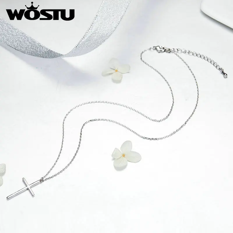 WOSTU модное золотистое и серебряное длинное ожерелье с крестом простая изящная