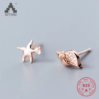 925 sterling silver earrings female korean asymmetrical starfish conch earrings temperament star ear jewelry