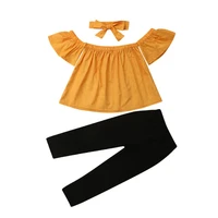 3pcs toddler baby girl off shoulder crop top long pants outfits headband clothes kids clothes girls summmer clothes cotton