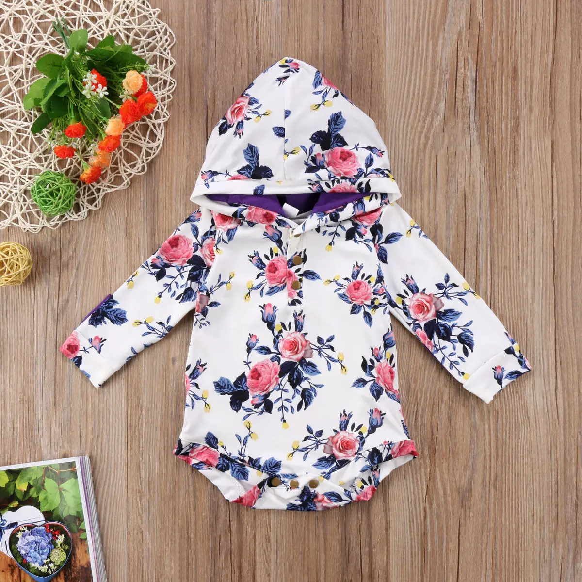 

Pudcoco Girl Jumpsuits 0-24M Newborn Baby Infant Girls Flower Romper Hooded Jumpsuit Outfits Clothes
