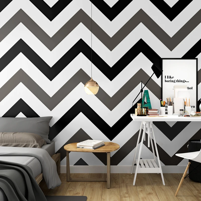 

2019 New Abstract Geometric Black Stripes Wallpaper For Girls Bedroom Nordic Waterproof Tv Background Papel De Parede Home Decor