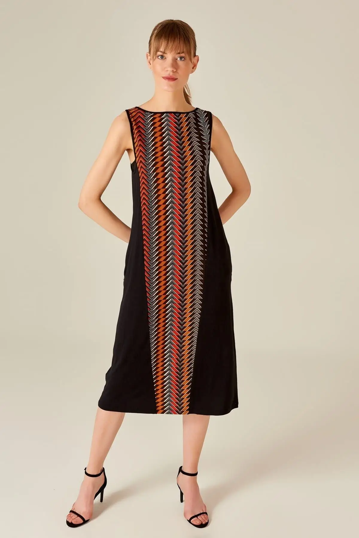 Boutiquen Women Black Fronting Garnili Sleeveless Long Dress 2099 | Женская одежда