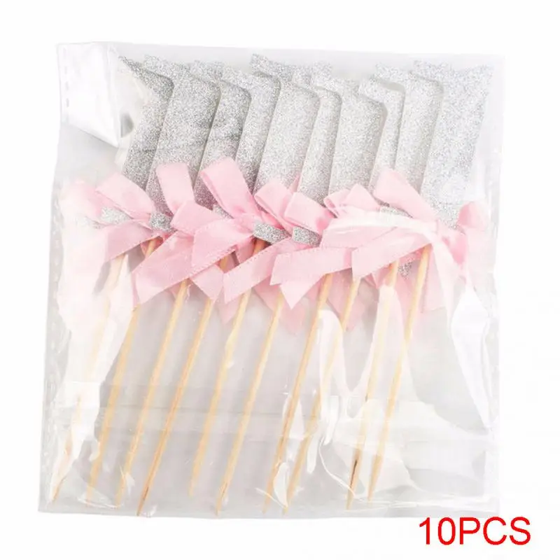 10 шт. первый день рождения ребенка Кекс блестящая бумага бант топперы для