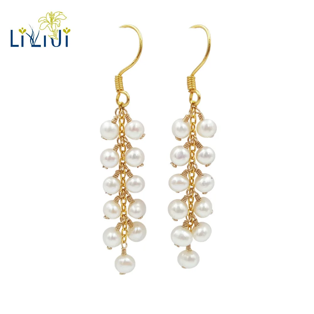 

Lii Ji AA+ Nearround Freshwater Pearl Beads,925 sterling silver Handwork Long Dangle Tassel Earrings