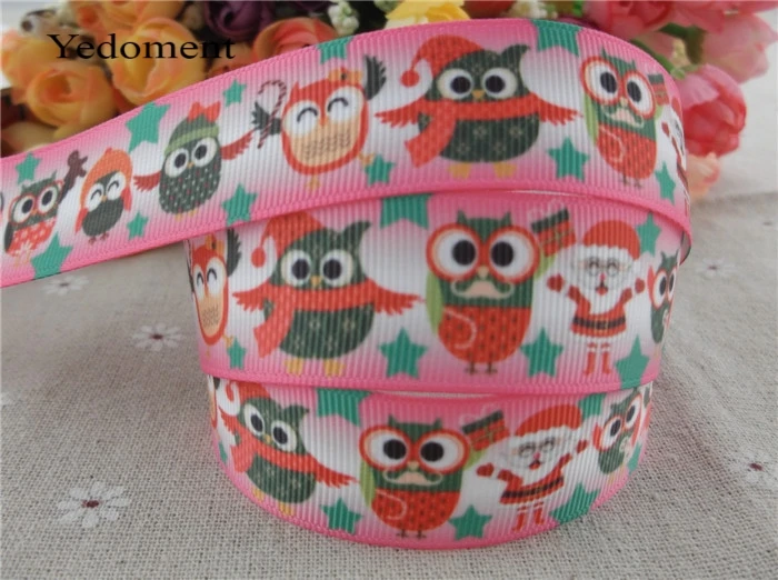 2013 Новое прибытие 1 &quot(25 мм) Сова Рождество печатных grosgrain ленты мультфильм hairbow 10