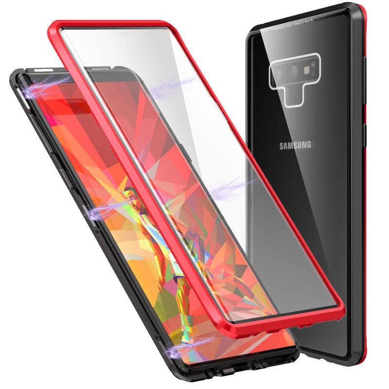 Двухсторонний стеклянный Магнитный чехол для Samsung Galaxy S9 Plus + металлический с