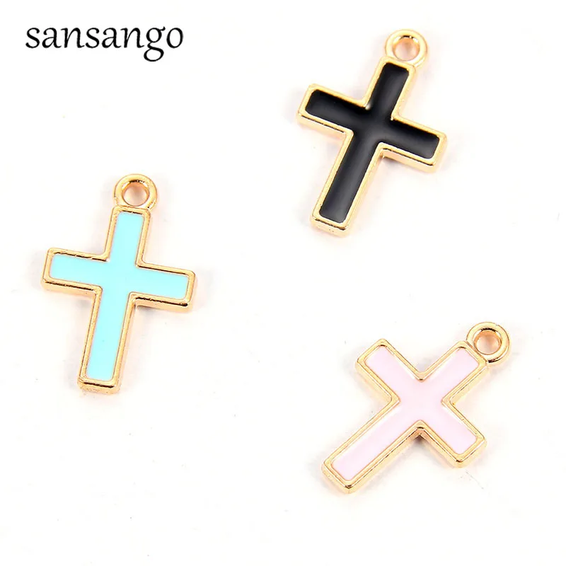 

Sansango 10pcs/lot 17*11mm Enamel Charm Cross Pendants Charms Earrings Necklace Pendant Handmade DIY Jewelry Accessories