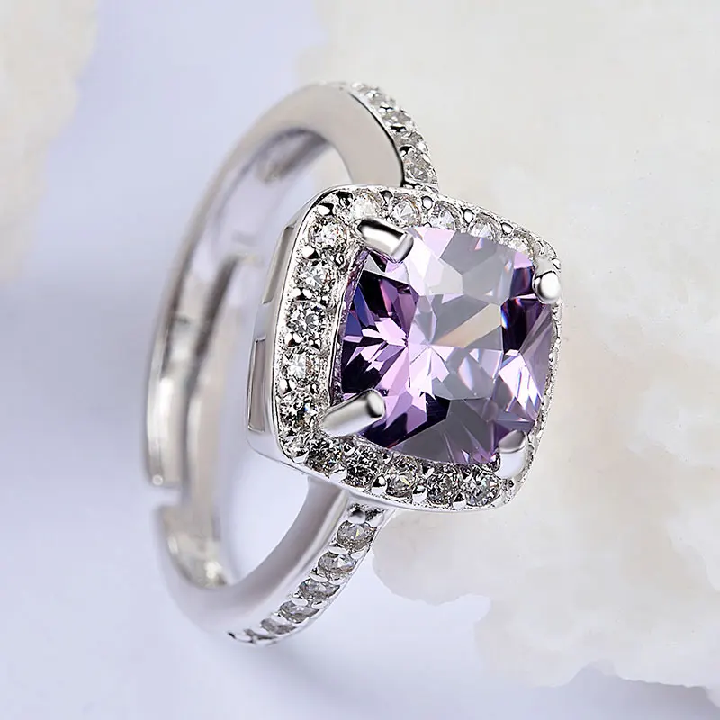 CisiVoge NEW 925 Silver Womens Rings Jewelry Big Square Purple Amethyst Gem Stone Crystal Large Statement Gemstone Ring FJ JRG17 | Украшения