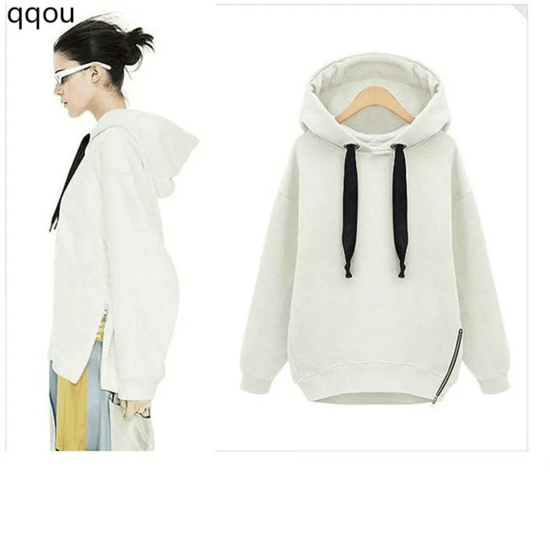 2018 autumn and winter women's hoodie fashion solid color loose women plus velvet long-sleeved sweatshirt | Женская одежда