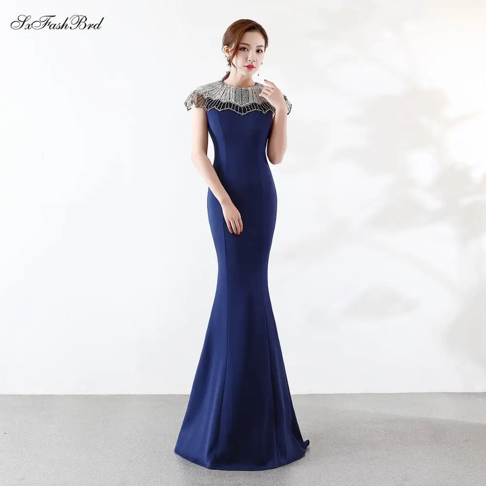 Vestidos Fiesta De Noche Mujer Элегантное Длинное атласное вечернее платье с круглым вырезом и