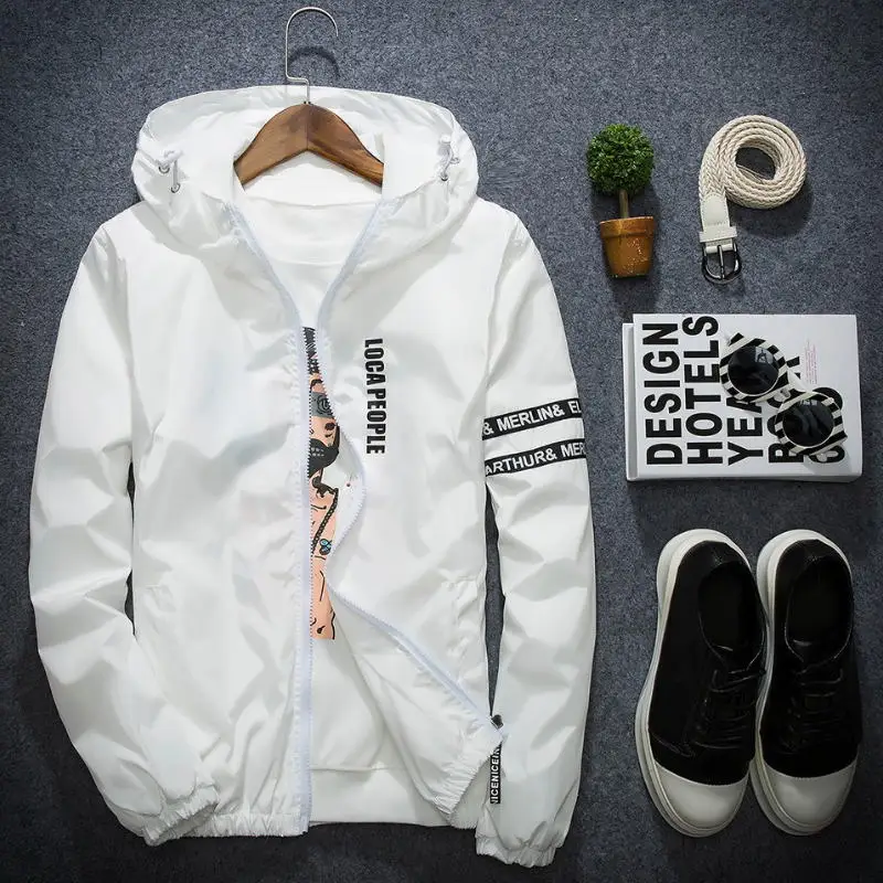 2018 Весна Осень Новая мода Slim Fit Young Мужская куртка с капюшоном тонкие куртки