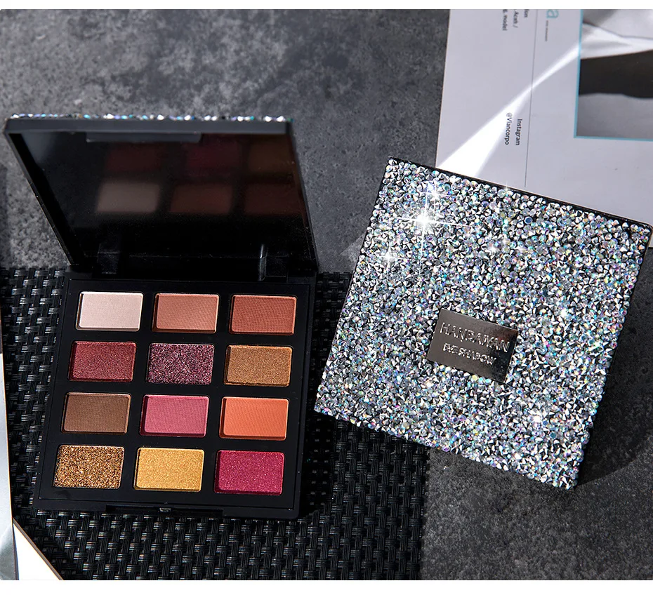 

Newest Long-lasting HANDAIYAN matte and glitter eye shadow makeup 12 colors diamond & velvet shadow palette 120pcs/lot DHL Free