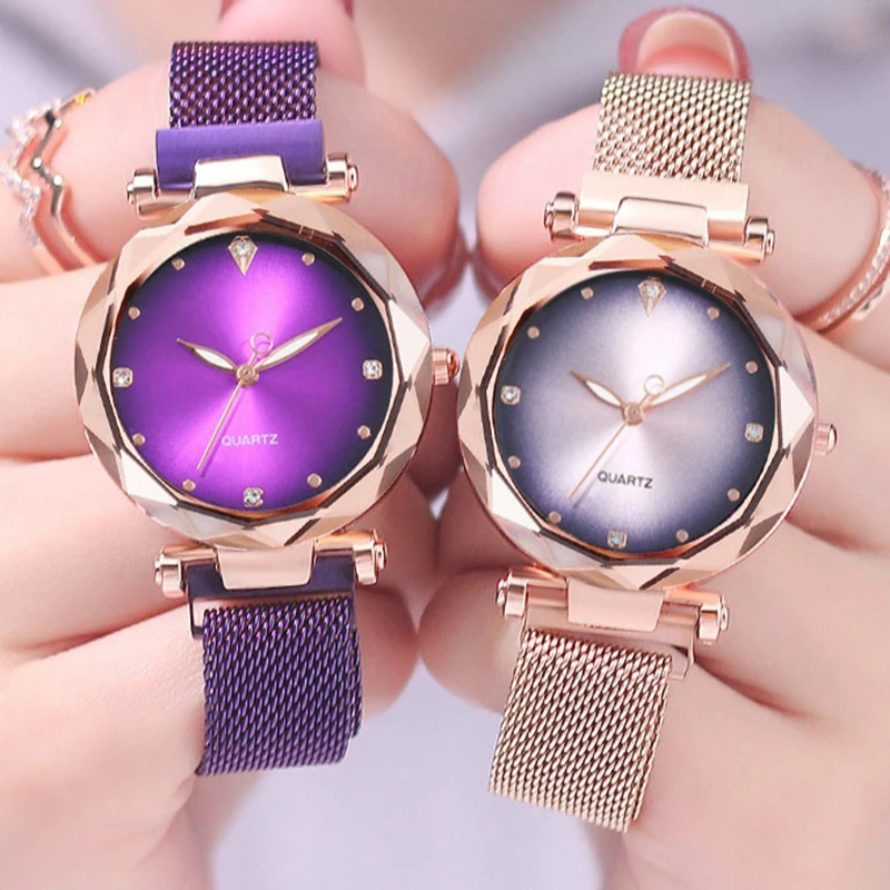 Relogio Feminino женские часы 2019 Роскошные с бриллиантовой сеткой золотые магнитные