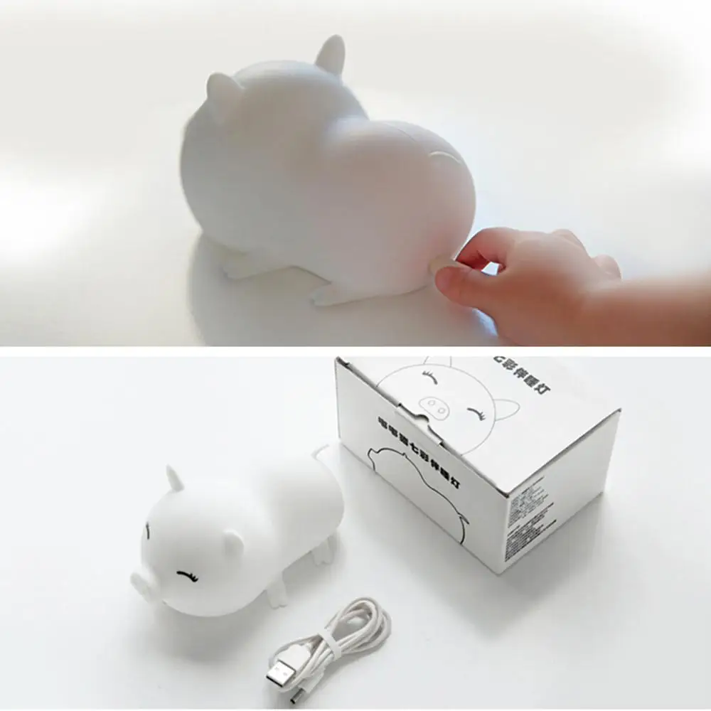 Милый Свинья светодиодный ночник сенсорный датчик красочные USB мультфильм