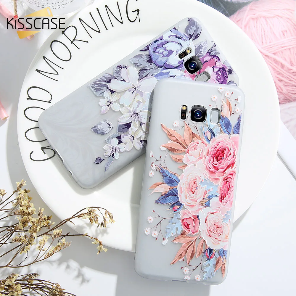 KISSCASE 3D Рельефный цветочный чехол для телефона Samsung S9 силиконовый с цветами Galaxy A5 A7