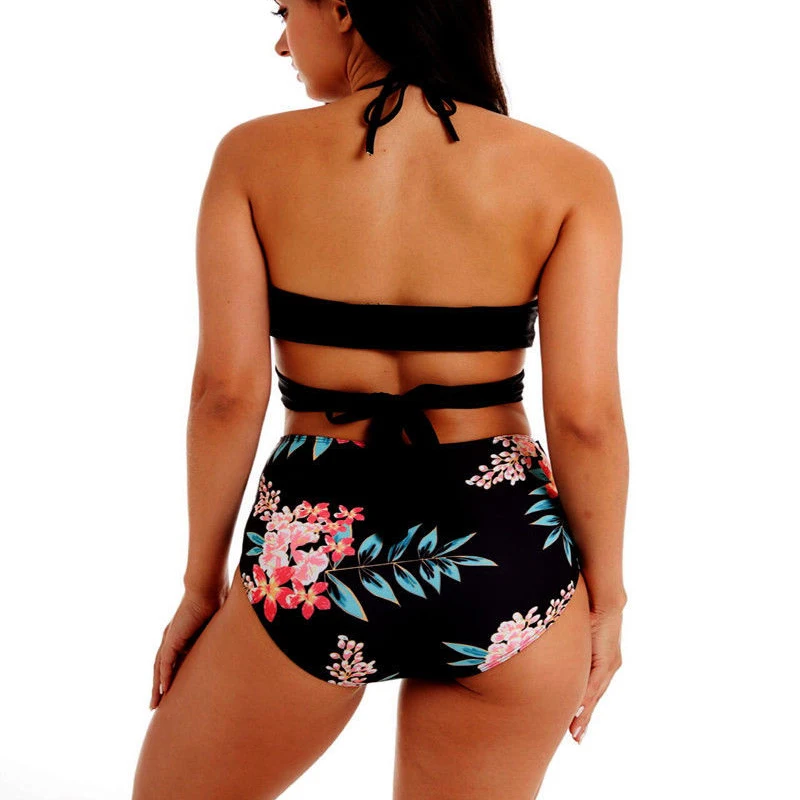 Sexy women beach swimwear biquinis bandage bathing swimsuits Brazilian floral High waist 2 piece Set padded halter holiday 2019 | Женская