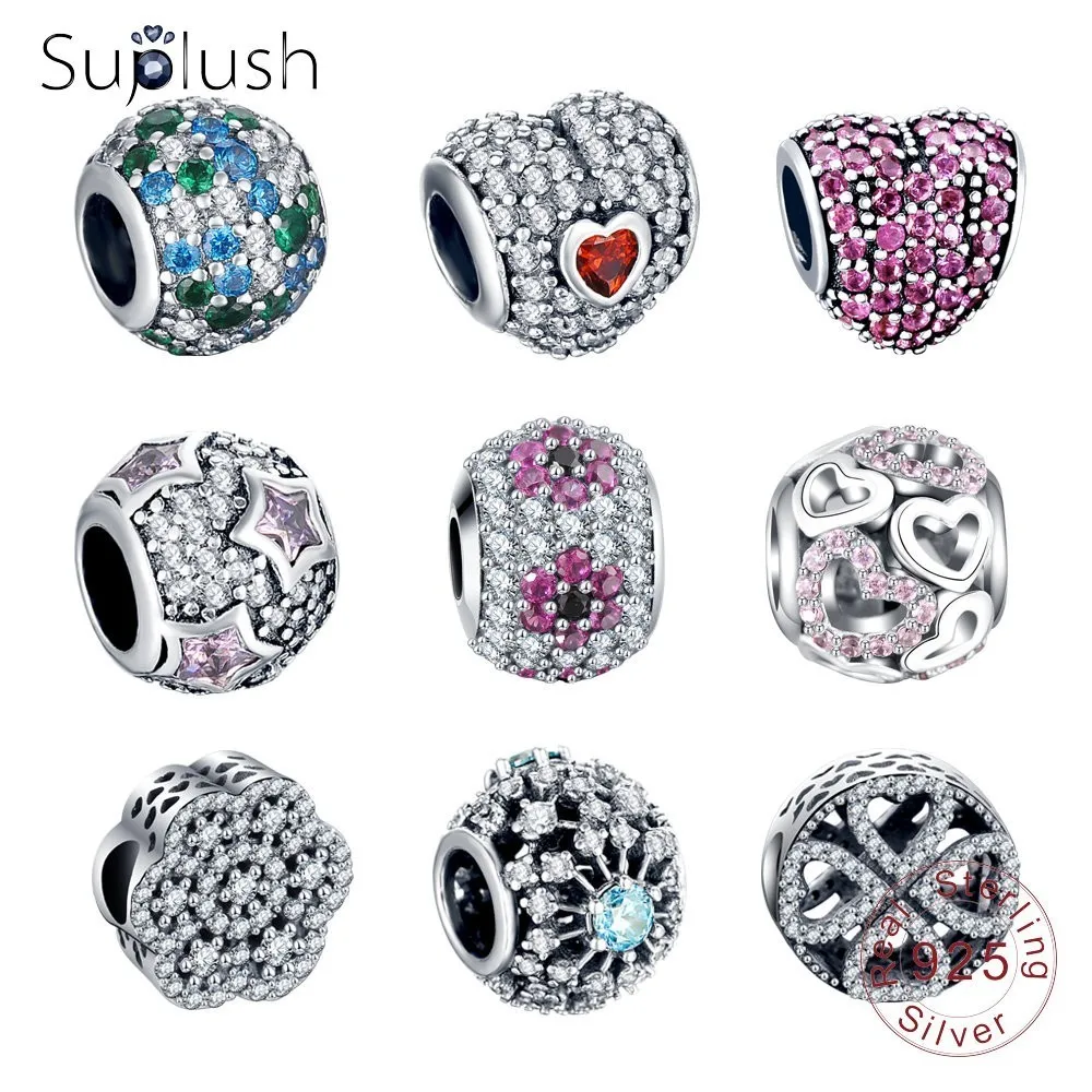 Suplush 100% стерлингового серебра 925 пробы подвеска для браслета в форме сердца из с