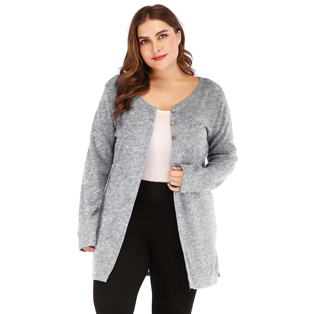 Women Fashion Round Neck Long Sleeve Button Solid Single Breasted Plus Autumn Winter Size Coat Causal | Женская одежда