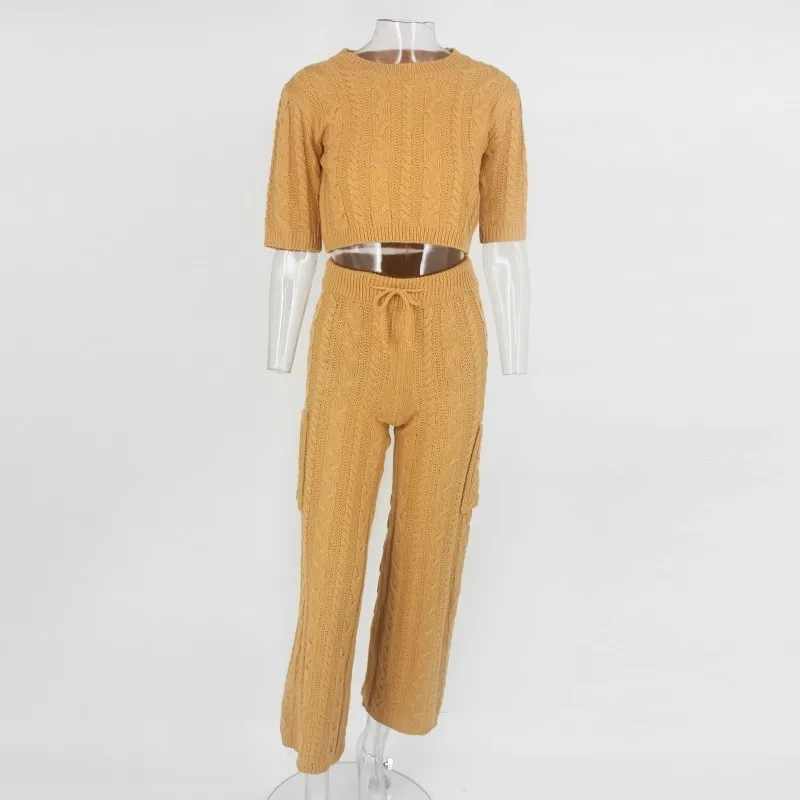 DRESSMECB осенне зимний комплект из двух предметов вязаный Топ с коротким рукавом и