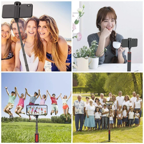 Multifunction Hidden Design Portable Aluminum Extendable Bluetooth Selfie Stick with Tripod Non Skid Monopod(Red+Black) | Электроника