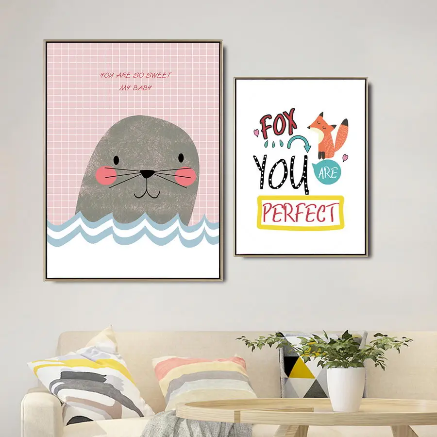 

Home Decoration Print Canvas Oil Unframed Drawings painting Children's room Cute cartoon animals penguin Rabbit