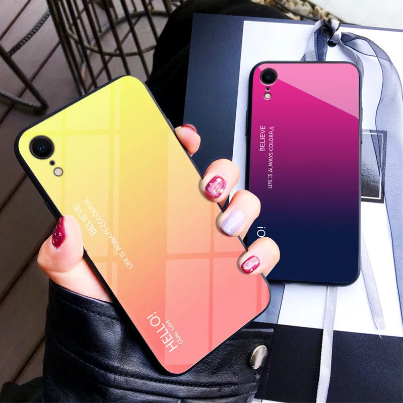Стеклянный чехол для телефона iPhone XR XS Max градиентный Чехол 9H закаленное стекло
