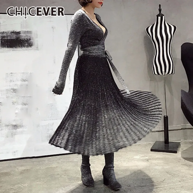 Женское платье-туника CHICEVER черное винтажное с длинным рукавом на шнурках 2020 |