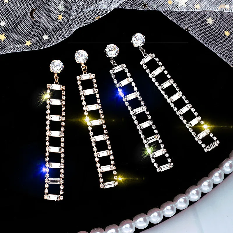 FYUAN блестящие стразы висячие серьги для женщин 2019 Bijoux длинные золотые серебряные