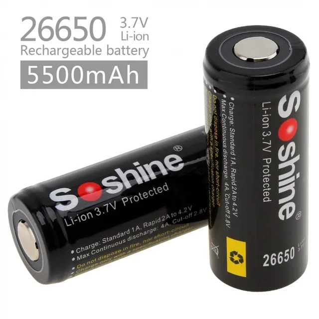 2 шт. Soshine 3 7 В 5500 мАч 26650 литий ионная аккумуляторная батарея с защитой от высокой