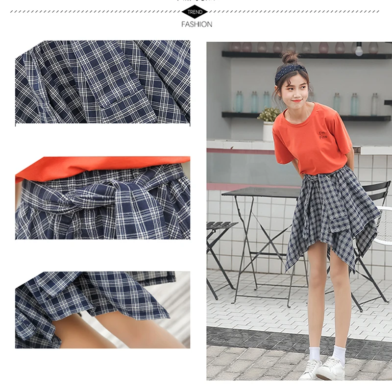 

Fashion Women Skirt Retro Irregular Hem Plaid Skirt College Wind Students Girls Skirt Harajuku Sweet Bow Tie High Waist Skirt
