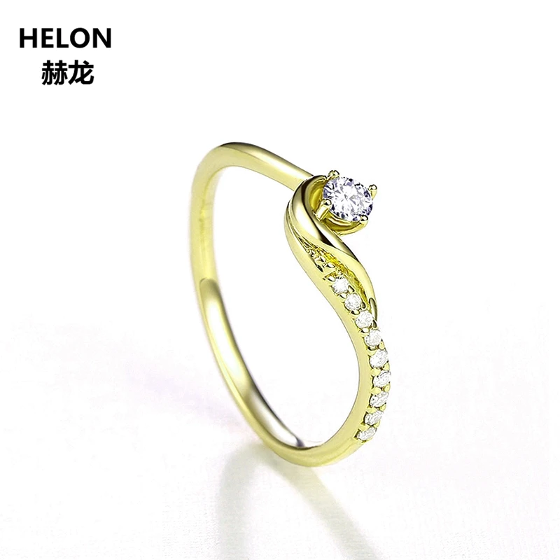 

HELON Cubic Zirconia CZ Solid 10K Yellow Gold Pave Prongs Setting Wedding Ring Engagement Rings for Women
