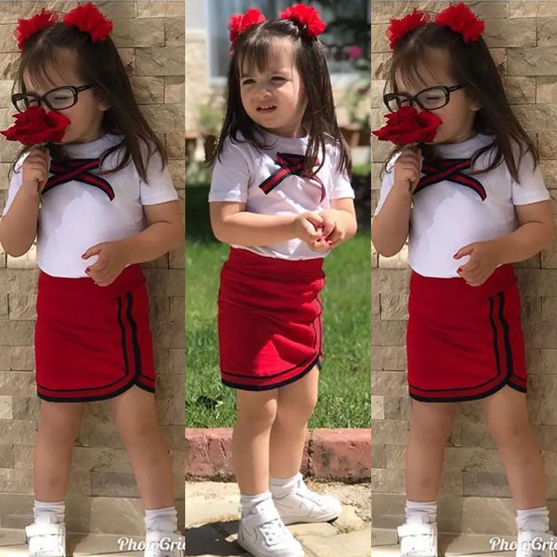 

Одежда для девочек Pudcoco Canis Новорожденный ребенок девочка галстук-бабочка Топы футболка короткая мини-юбка наряд