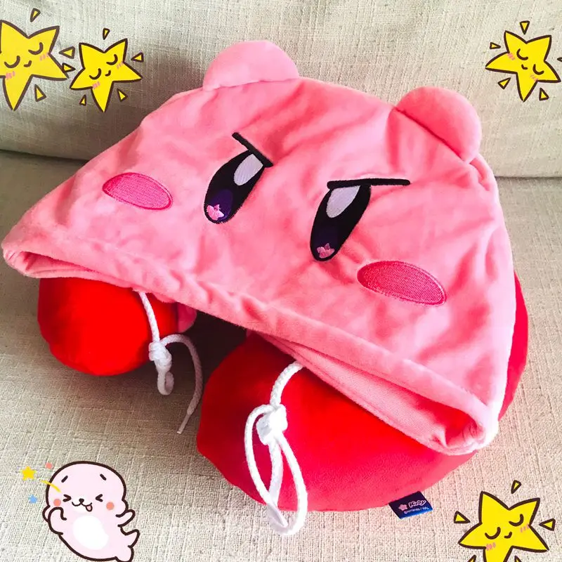 32CM Kirby Figure Plush Toy Star Soft Cartoon Hooded U-shaped Neck Pillow Siesta Car Travel | Игрушки и хобби
