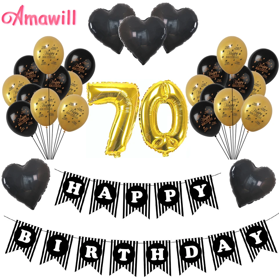 Amawill стильный набор украшений для вечеринки на день рождения 70 лет черный баннер