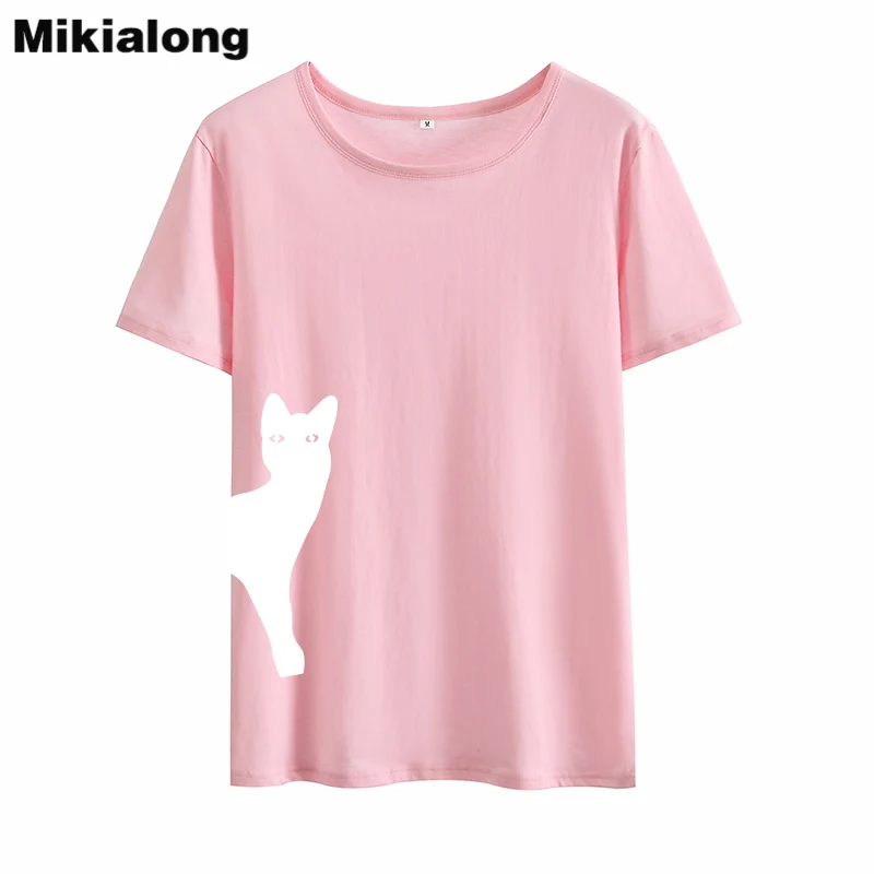 Футболка Mikialong с мультяшным котом женские летние футболки графическим рисунком
