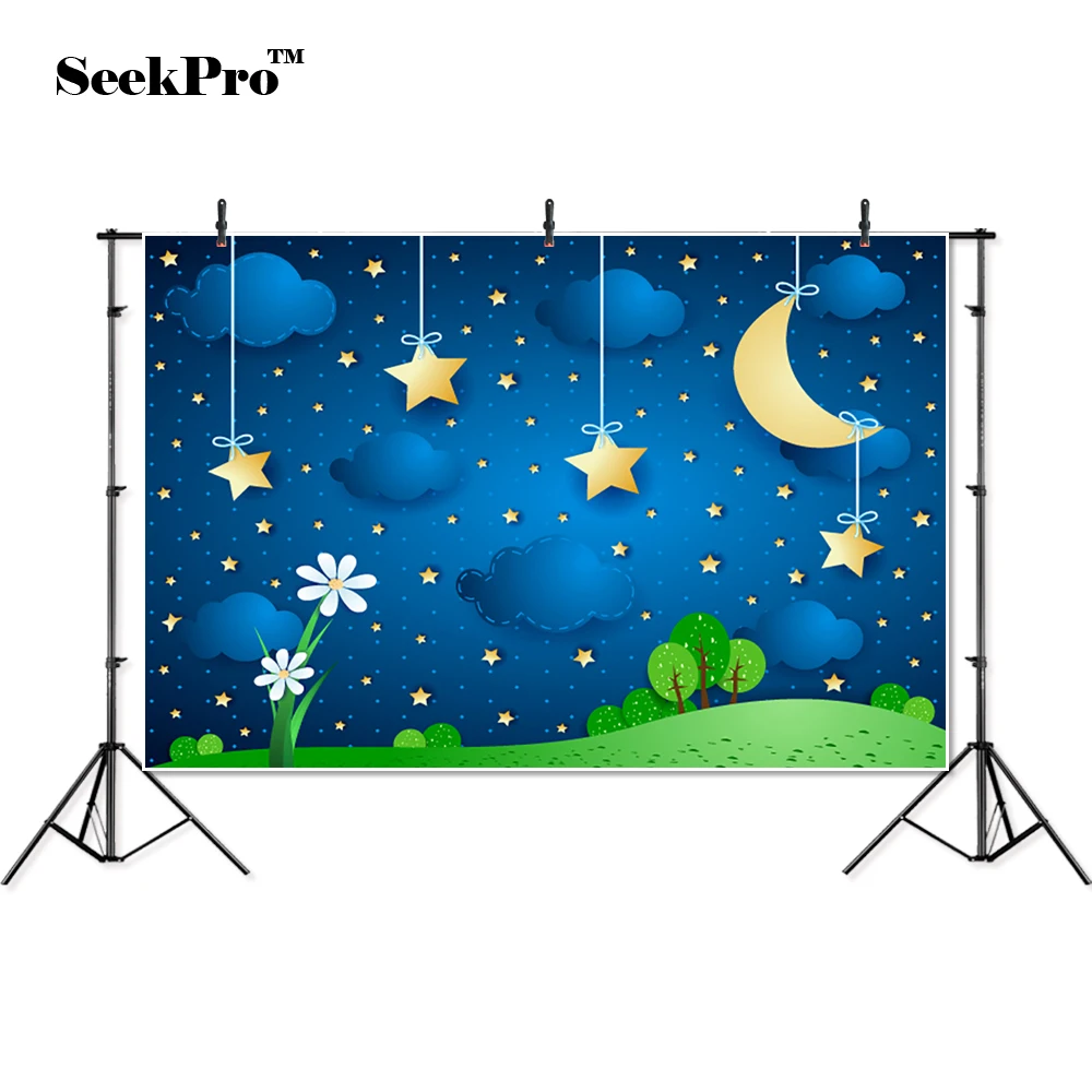 

Тонкий Виниловый фон для студийной фотосъемки с изображением дня рождения звезды луны облаков цветов детей