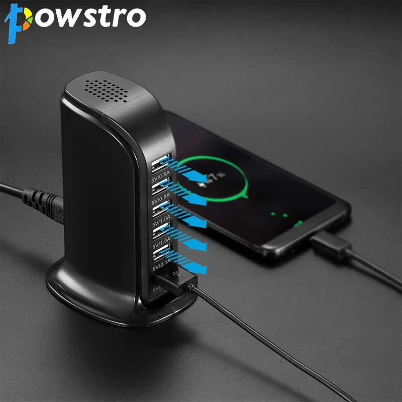 Powstro 6 Порты USB Зарядное устройство 30 Вт Выход 6A зарядная станция вентиляционные