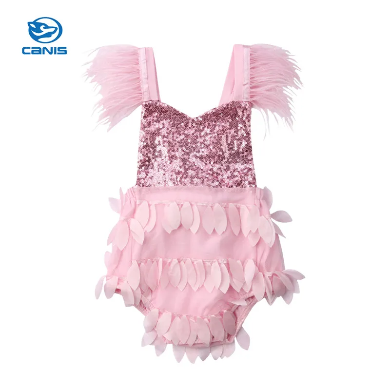CANIS/Модные Розовые боди с блестками для новорожденных девочек Летний хлопковый
