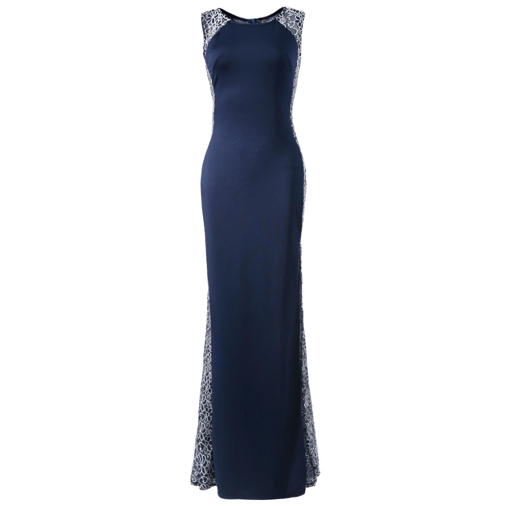 ZAFUL Stylish Round Collar Floral Print Splicing Furcal Sleeveless Women's Maxi Dress Evening Party On Sale | Женская одежда