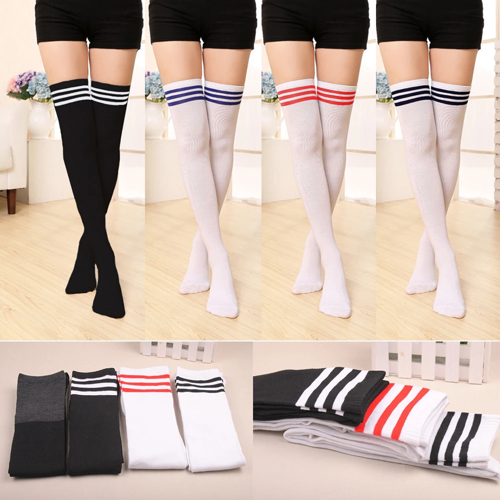

Hirigin 2019 Newest Women Cable Knit Long Stripe Socks Over Knee Thigh High School Girl Ladies Causal