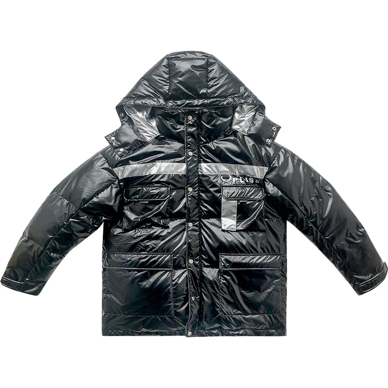 Блестящая Черная Женская куртка зимнее пальто 2019 Толстая теплая парка с