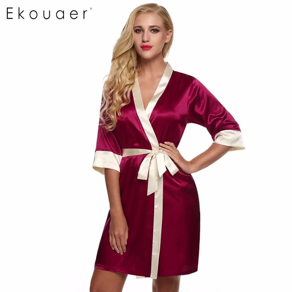 Женский сатиновый банный халат Ekouaer кружевное ночное белье с поясом|robe dressing