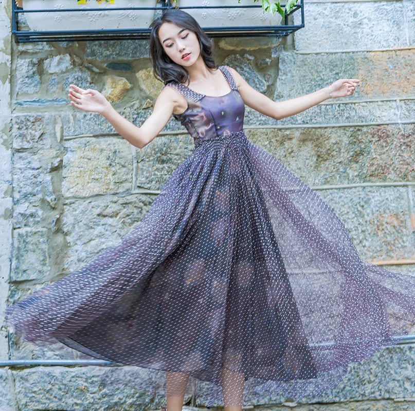 Летнее платье принцессы в горошек для женщин коллекция 2019 года праздничное