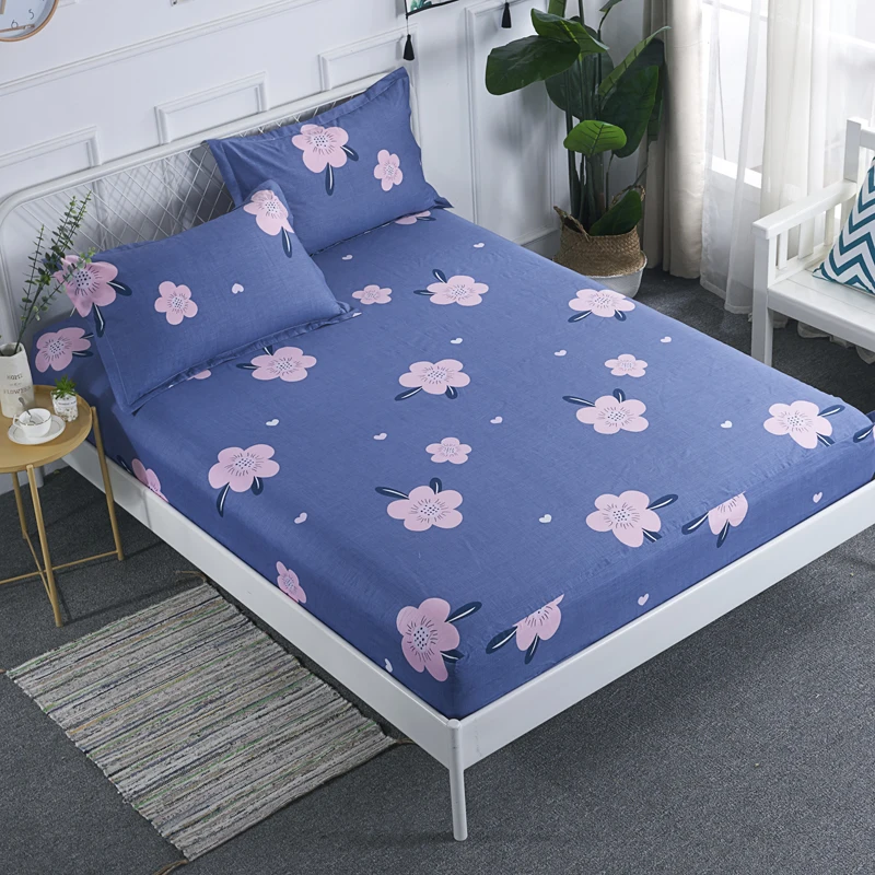 

2018 New Product 1pcs 100%Cotton Printed Solid Fitted Sheet Mattress Cover Four Corners With Elastic Band Bed Sheet 57