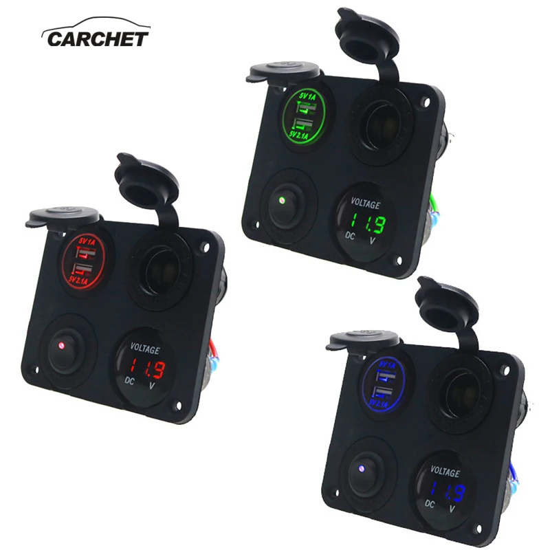 CARCHET 12 24 В сменная розетка для автомобиля 4 отверстие панель с двойным USB