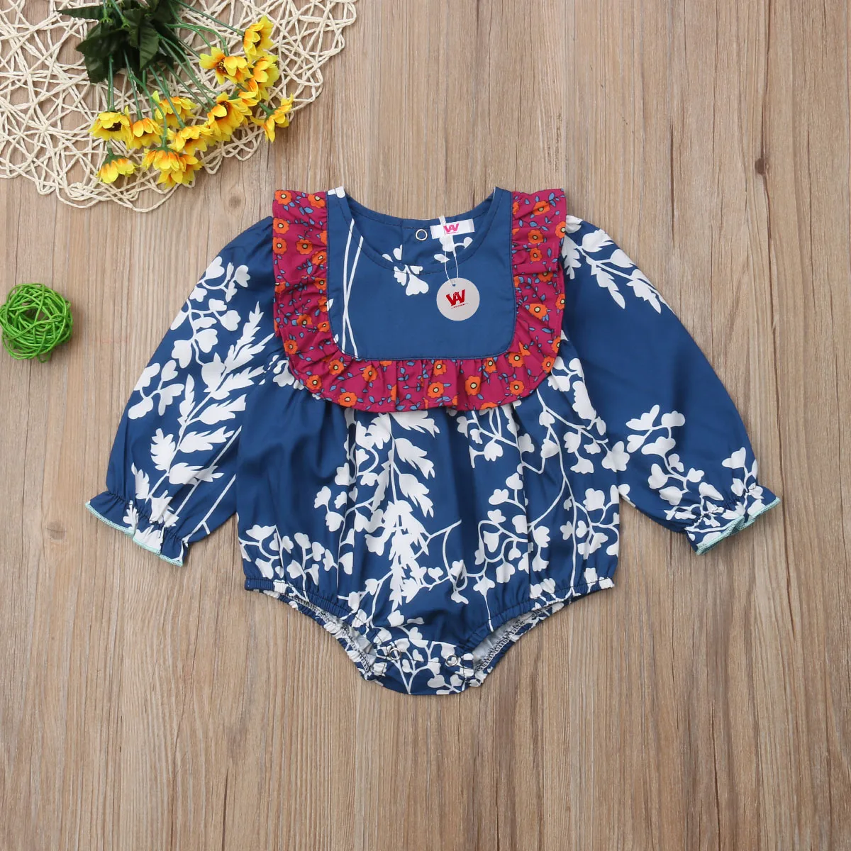 Pudcoco/Новый брендовый боди с длинными рукавами и цветочным рисунком для
